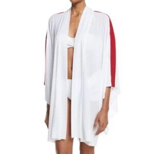 Norma Kamali, Red Stripe White Kimono, Medium